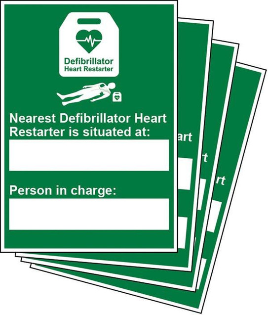 CW Office Click Medical NEAREST AUTOMATED DEFIBRILLATOR SIGN, green emergency sign for locating defibrillators with space to note the location and person in charge.