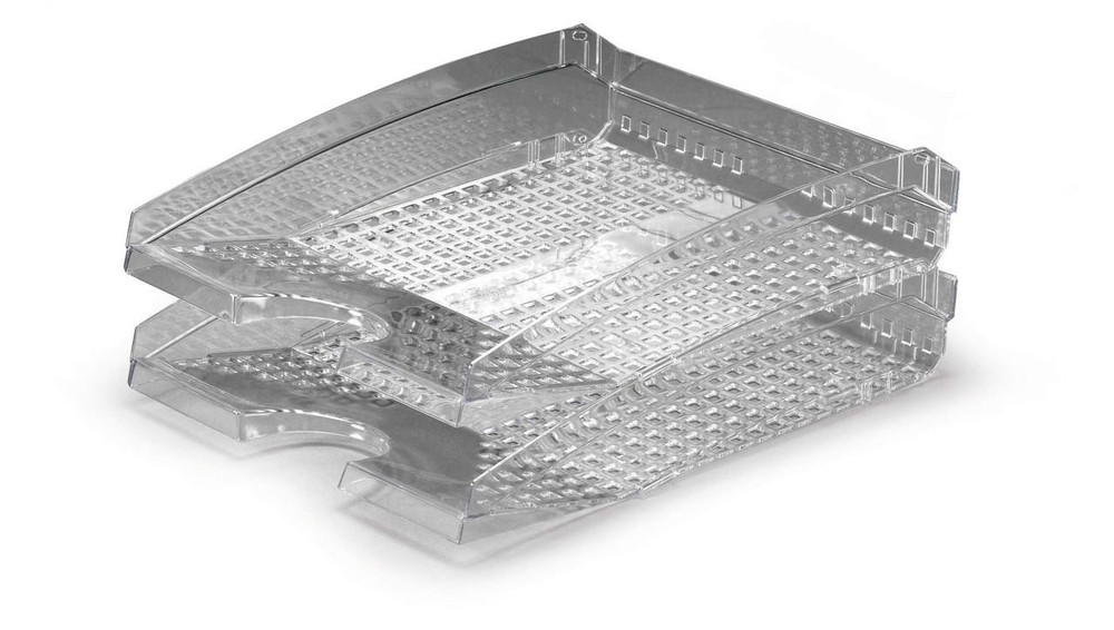 CW Office Durable TREND Letter Tray A4 Clear, transparent plastic desk organizer for holding A4 documents and papers.