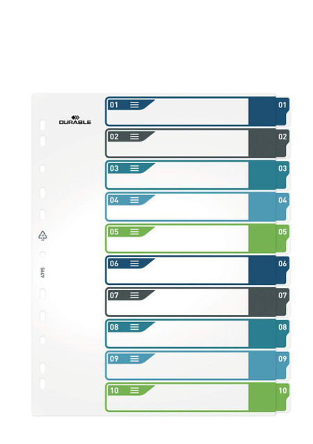 CW Office Durable 10 Part Numbered Index Divider with multi-colored tabs for organization.