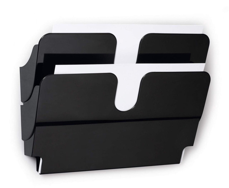 CW Office Durable FLEXIBOXX 2 A4 Landscape Black, office file organizer with two compartments holding white documents.