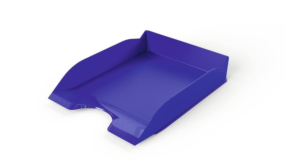 CW Office Durable NEW Letter Tray Blue, a sturdy and vibrant blue plastic desk letter tray for organizing documents and office supplies.
