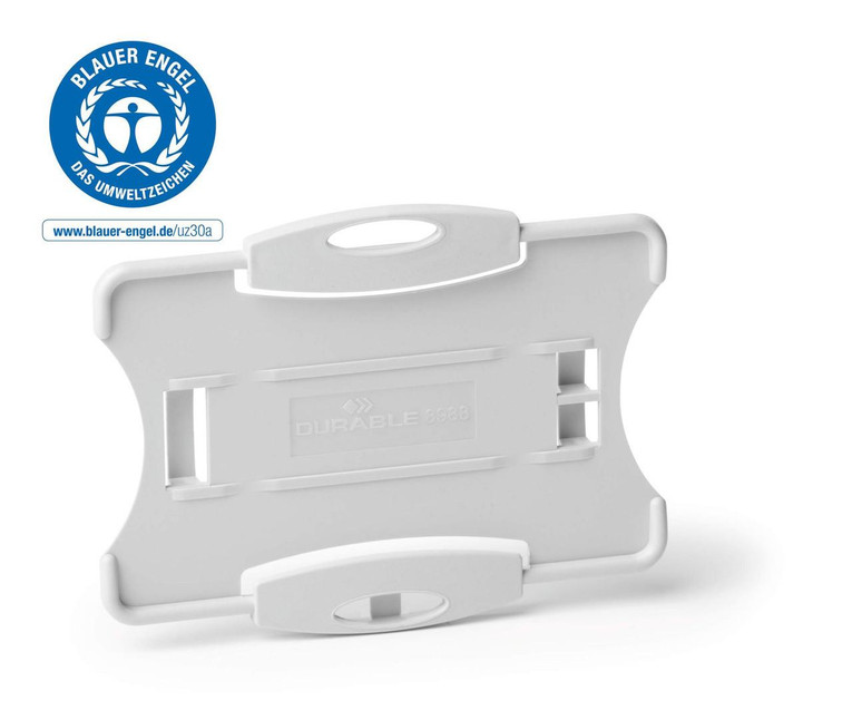 CW Office Durable ECO 1 ID Card Holder Grey, image of a white, eco-friendly ID card holder designed for office use.