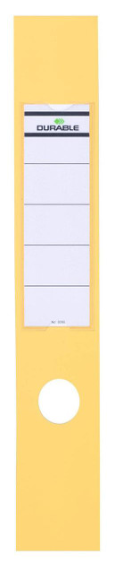 CW Office Durable ORDOFIX Spine Label 60mm Yellow, yellow spine label with white area for writing and black accents.