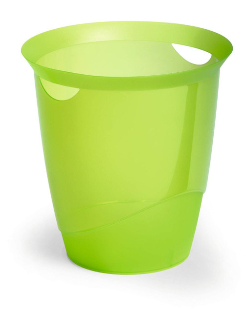 CW Office Durable Waste Bin 16L Light Green, plastic waste bin with a modern design and built-in handles for easy disposal and handling.