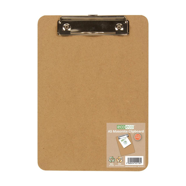 CW Office A5 Masonite Clipboard, a beige A5-sized masonite clipboard with metal clip at the top for holding papers.