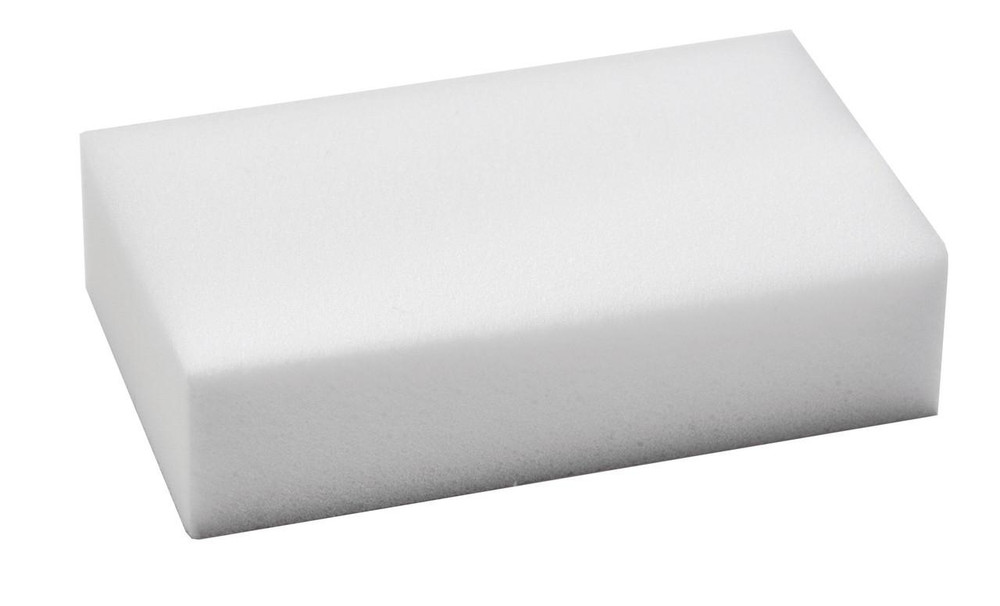 CW Office Erase All Magic Sponge (10), close-up of a white cleaning sponge with rectangular shape and smooth surface, used for erasing marks from surfaces.