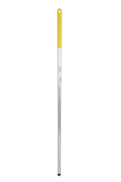 CW Office Hygiene Handle 137cm T1 Screw Fit Yellow, yellow cleaning handle with long metallic pole for hygiene purposes.