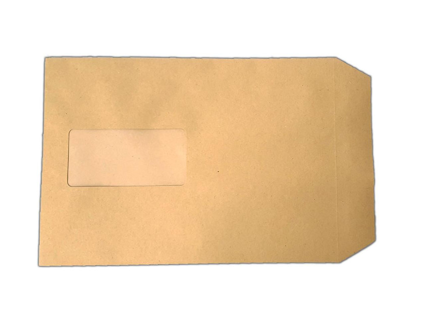 CW Office C5 Envelopes Window Self Seal 90gsm Manilla, brown manilla envelope with a transparent window and self-sealing flap, pack of 500.