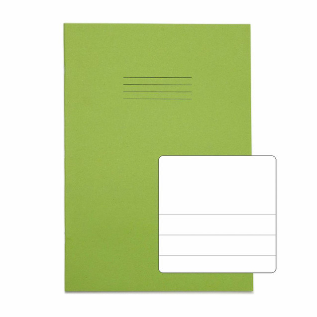 CW Office RHINO A4 Exercise Book 64 Page Light Green TB/F13 Pack of 50, showing a light green exercise notebook with 64 pages and a label area on the cover.