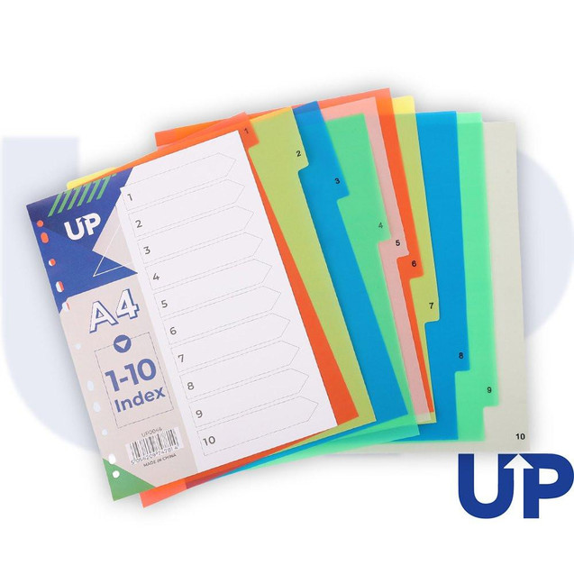 CW Office UP Index Polypropylene A4 1-10 Multicolour, multi-colored file dividers for organization.