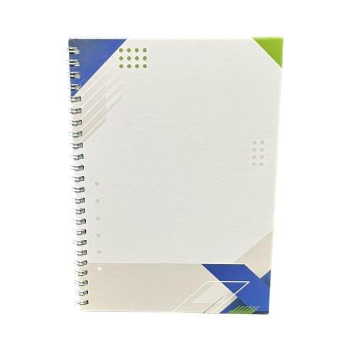 CW Office Hardback Wirebound Book A5 Black Pack of 3, black wirebound notebooks with colorful geometric design covers.