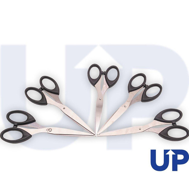 CW Office UP 6-inch Scissors with Black Handles, set of 12 with stainless steel blades and ergonomic black grip handles for office, school, and craft use.