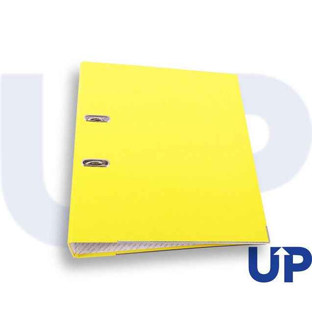 CW Office UP A4 70mm Lever Arch File - Yellow (10), a bright yellow lever arch file for organizing A4 documents, featuring a durable cover and metal arch mechanisms for secure filing, ideal for office or school use.