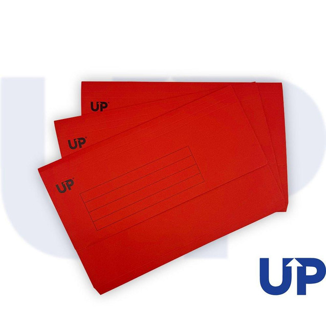 CW Office UP Half Flap Document Wallet Pack of 50 - Red, red half flap paper document wallets with UP branding for office organization.