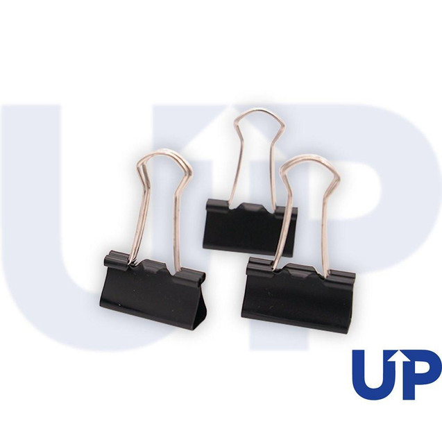 CW Office UP 25mm Foldback Clip (10), black metal paper clips with plastic handles for securing papers.