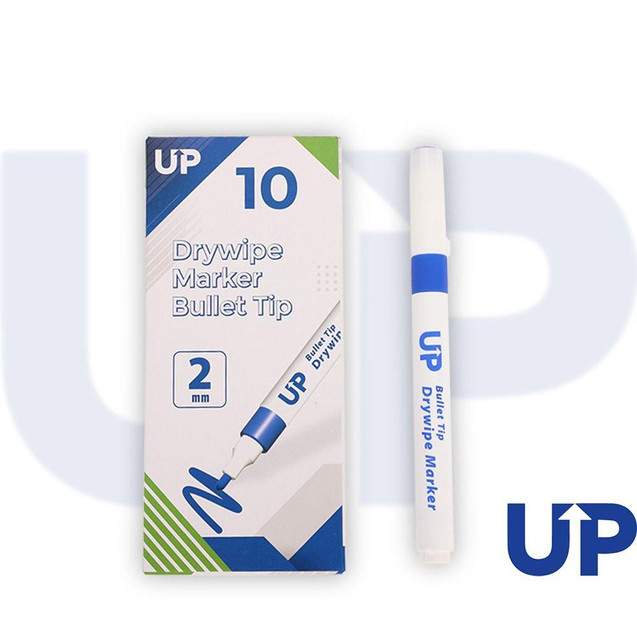 CW Office UP Drywipe Bullet Tip Marker Blue, set of 10 blue markers with bullet tip for whiteboards and dry erase surfaces.