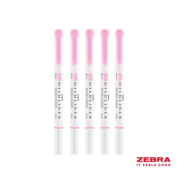 CW Office Zebra MILDLINER Double Ended Fluorescent Pink Box Highlighter 10, set of five pink double-ended highlighters.