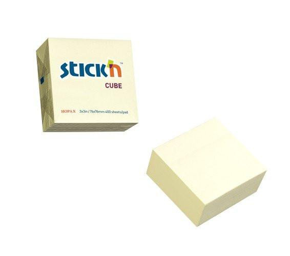 CW Office UP Repositionable Notes Cube Pastel Yellow, stack of pastel yellow repositionable sticky note pads