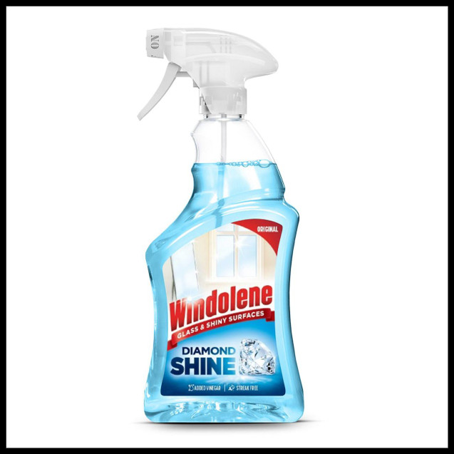 CW Office Windolene 4 Action Trigger 750ml, clear spray bottle of glass cleaner with blue liquid and white trigger spray mechanism.