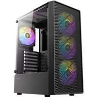 Antec AX26 RGB Elite Mid-Tower Gaming PC Case - Pre-Installed 4 x 120mm Fixed-RGB Fans, Tempered Glass Side Panel