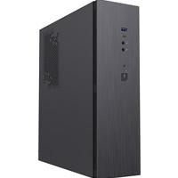 Various CiT S8i SFF Micro-ATX PC Case - 8.3L Compact Desktop Chassis, Brushed Front, 1 x 80mm Fan, 2 x USB 3.0, TFX PSU Support, Black, front view of the black mini tower with brushed metal finish and front ports.