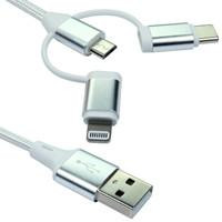 Various NEWlink 1.2m 3-in-1 USB Charging Cable, USB-A To USB Micro, USB-A To USB-C, USB-A to Lightning - White, flexible multi-device charging cable with three different connectors for versatile device compatibility