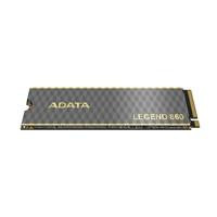 Various Adata Legend 860 (SLEG-860-2000GCS) 2TB NVMe SSD, PCIe Gen4 M.2 2280 with heatsink, showing gold and black design and branding for high-speed data transfer and 5-year warranty.
