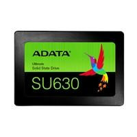 Various Adata Ultimate SU630 (ASU630SS-240GQ-R) 240GB 2.5 Inch SSD, SATA 3 Interface, Read 520MB/s, Write 450MB/s, 3 Year Warranty, image showing black SSD with green and black label featuring Adata logo and model details.