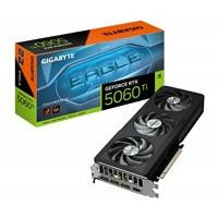 Various Gigabyte NVIDIA GeForce RTX 5060 Ti EAGLE MAX OC 8GB GDDR7 Graphics Card, front view showing triple fan cooling system and product packaging.