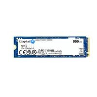 Various Kingston NV3 (SNV3S/500G) 500GB NVMe SSD, M.2 interface, PCIe Gen4, 2280, read speed 6000 MB/s, write speed 2200 MB/s, 3-year warranty, image showing the solid-state drive with label details.