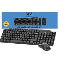 Various Evo Labs CM-501UK Wired Multimedia Keyboard and Mouse Combo Set, USB plug and play keyboard and mouse with black design on blue background