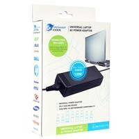 Various Powercool 120W 19.5V 6.15A Universal Laptop AC Adapter - Charger With 8 Tips, product packaging showing compatible laptop icons and charging features