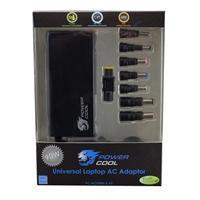 Various PowerCool PC-ACU90H-S V3 90W 8-Tip Universal Laptop Charger, image showing the packaging with the charger and multiple interchangeable tips included.