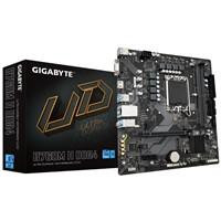 Various Gigabyte B760M H DDR4 Ultra Durable Intel 1700 Socket Motherboard, Micro-ATX, 2x DDR4 Slots, 2x M.2 Sockets, GbE LAN, shown with packaging and motherboard features.
