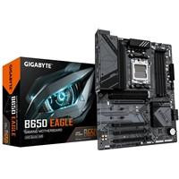 Various Gigabyte B650 EAGLE AMD AM5 Socket Motherboard, ATX form factor with 4 DDR5 RAM slots, 3 M.2 sockets, fitted I/O shield, and GbE LAN for high-performance gaming and computing.