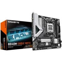 Gigabyte B840M EAGLE WIFI6 AMD AM5 Socket Motherboard, showing the micro-ATX form factor with fitted I/O shield, multiple DDR5 RAM slots, dual M.2 sockets, 2.5GbE LAN port, and built-in Wi-Fi 6 capability.