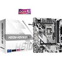 Various ASRock H610M-HDV/M.2+ D5 Intel 1700 Socket Motherboard, Micro-ATX form factor with dual DDR5 RAM slots, one M.2 slot, USB-C port, and GbE LAN connectivity.