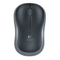 Various Logitech M185 Wireless Black & Grey Mouse, front view of the ergonomic wireless mouse with clickable scroll wheel