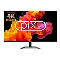 Various piXL CM32F44K 32 Inch 4K Widescreen IPS Monitor with 3840 x 2160 resolution, 60Hz refresh rate, 5ms response time, and DisplayPort connectivity displayed on a stand with vibrant colorful screen