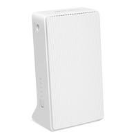 Various Mercusys MB230-4G 4G+ Cat6 AC1200 Wireless Dual Band Gigabit Router, white rectangular router with textured surface and ports on the side.
