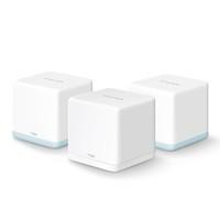 Various Mercusys Halo H32G AC1200 Whole Home Mesh Wi-Fi System (3 Pack), three white mesh Wi-Fi routers arranged together, designed for seamless home internet coverage.