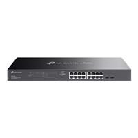 Various TP-Link Omada SG2218P 18-Port Gigabit Smart Switch with 16-Port PoE, front view showing ports and controls.