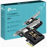 Various TP-Link TX201 2.5 Gigabit PCIe Network Adapter, box and graphics of the PCIe network card with high-speed Ethernet port.