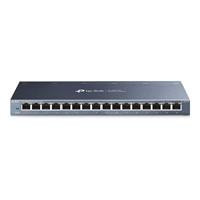 Various TP-Link TL-SG116 16-Port Metal Gigabit Desktop Network Switch, a compact black network switch with 16 Ethernet ports for high-speed wired connections.