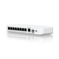 Various Ubiquiti USW-FLEX-2.5G-8 UniFi Flex 2.5G Ultra Compact 8 Port POE/USB-C Powered Managed Switch, front view showing ports and compact design.