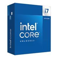 Various Intel Core i7 14700K 20 Core Processor, 28 Threads, 2.5GHz up to 5.6GHz Turbo Raptor Lake Socket LGA 1700 33MB Cache, 125W, product box, featuring Intel branding and specifications on the packaging.