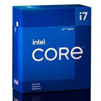 Various Intel Core i7 12700F 12 Core Processor, 20 Threads, 2.1GHz up to 4.9GHz Turbo, Alder Lake Socket LGA 1700, 25MB Cache, 65W, product image showing packaging box.