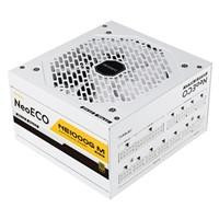 Various Antec NE1000G M, White, PCIe 5.0 Ready, Fully Modular, 80PLUS Gold, Single Rail, 83A, 120mm FDB Fan, ATX3.0 Power Supply Unit, front view showing branding and specifications.