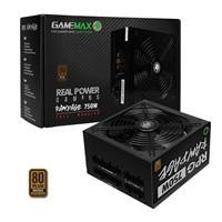 Various Gamemax RPG Rampage 750W Fully Modular 80 Plus Bronze PSU with 140mm FDB Fan, showcasing the power supply unit and its packaging.