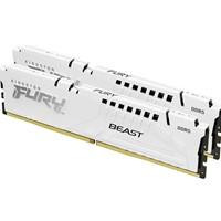 Various Kingston FURY Beast KF564C32BWEK2-64 64GB (2x 32GB) DIMM System Memory, 6400MHz, DDR5, CL32, White, Intel XMP, AMD EXPO, image showing the white memory modules with black heatsinks.